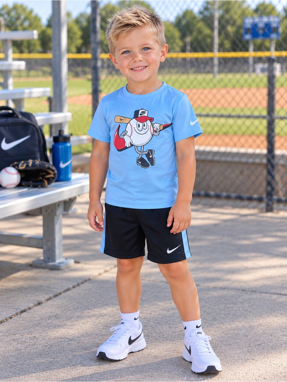 Nike Boys Size 4 Dri-FIT 2 Piece Shorts Set Blue Baseball Outfit
